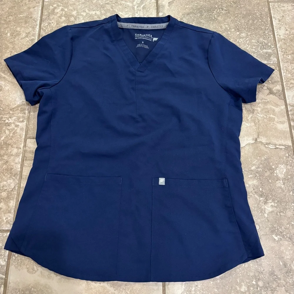 Fabletics Women Navy Blue Scrub Set V-Neck Top and Jogger Pants Size Small